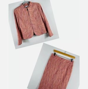 Zara Woman Sz 8 Pink Tweed Skirt Suit Cotton Blend
